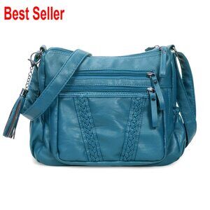 PU Leather Crossbody Bag with Adjustable Strap and Multiple Pockets
